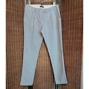 Lands End Seersucker Pants Women's Size 8 Slim Leg Pocket Blue / White Stripe